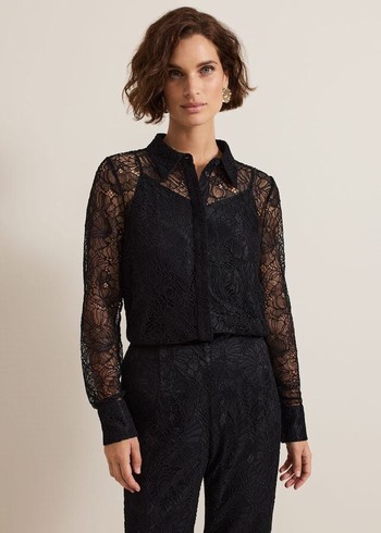 Phase Eight Livana Lace Shirts Black Canada | JMFRUH-240